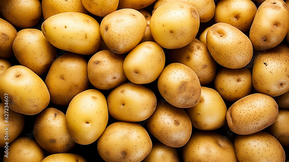 Fresh potatoes with water drops background. Vegetables backdrop. Generative AI