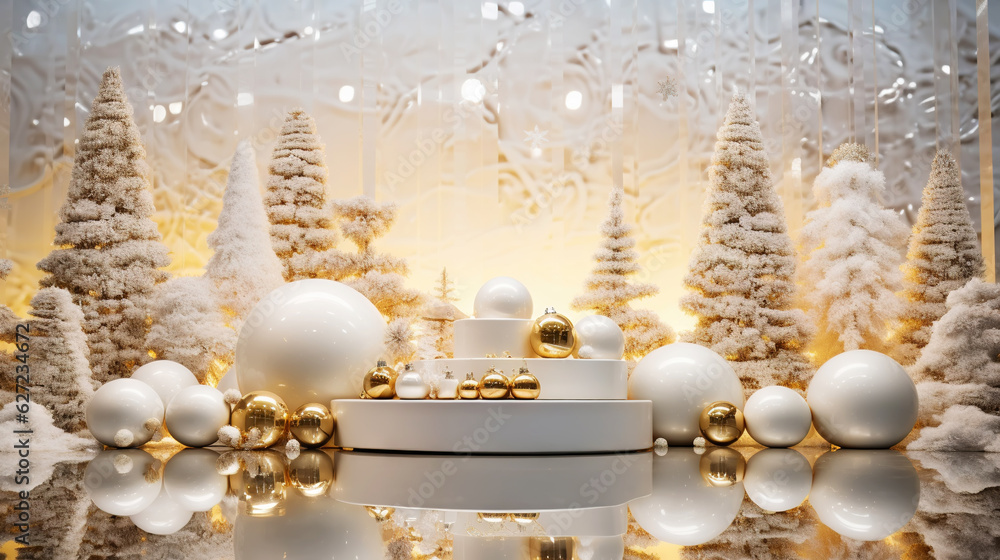 Modern shiny creative Christmas backdrop. Golden festive New Year background. Generative AI