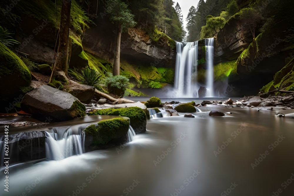 waterfall in the jungle of Great Otway in rain