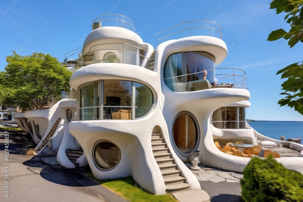 Casa Mila in Barcelona, Spain, A creatively designed house by the seaside, AI Generated