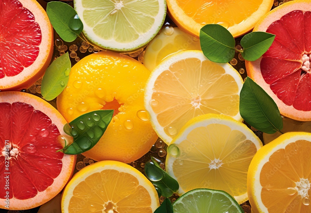 mix of fresh fruits as background, top view