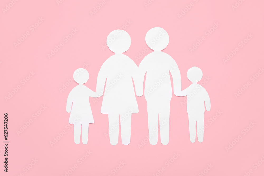 Figures of family on pink background