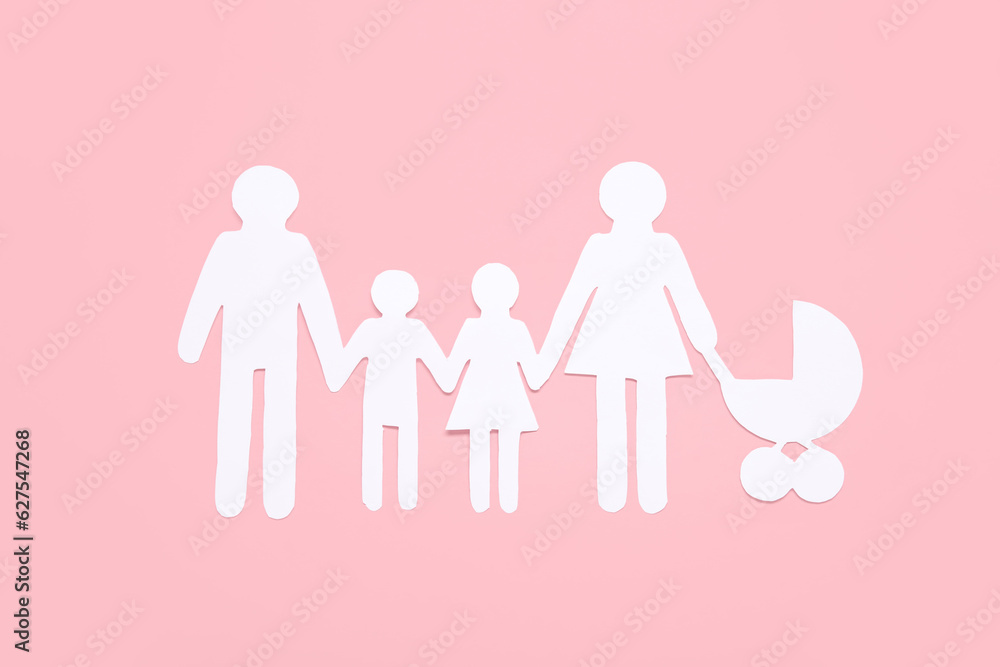 Figures of family on pink background