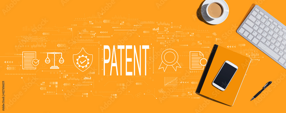 Patent concept with a computer keyboard and office items