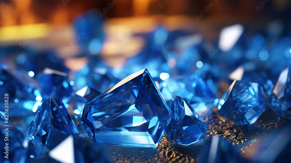 Amazing bright and shiny Sapphire crystal cluster background. Jewel mineral detailed macro. Generati