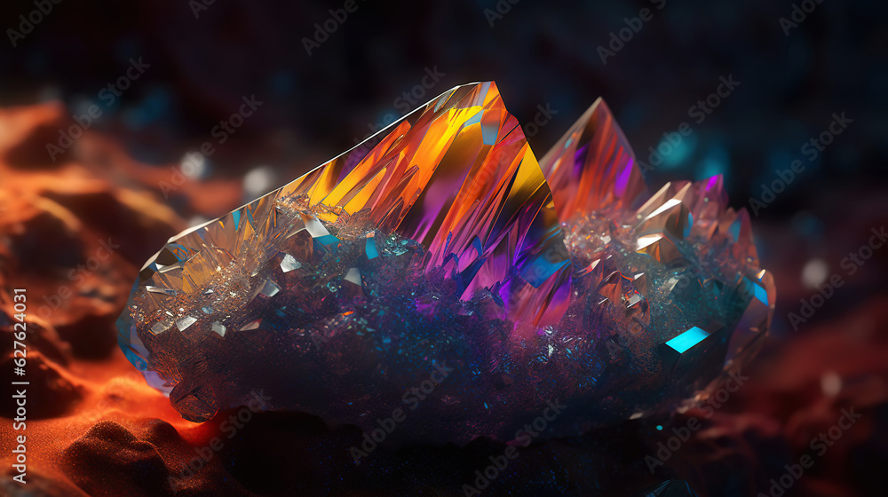 Amazing bright and shiny Opal Fossil crystal cluster background. Jewel mineral detailed macro. Gener