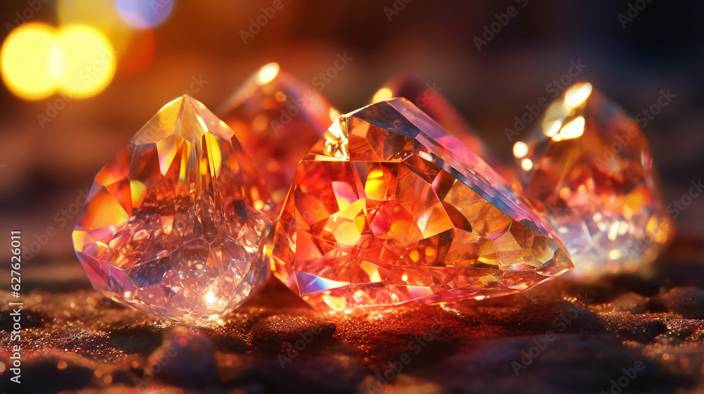 Amazing bright and shiny Sunset Fire Opal crystal cluster background. Jewel mineral detailed macro. 