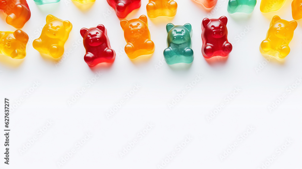 Gummy Jelly Bears Candies background. Sweet tasty backdrop. Generative AI