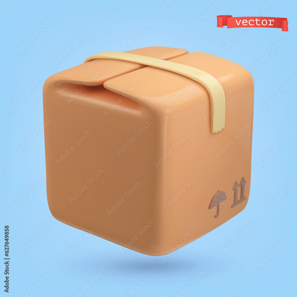 Cardboard box 3d cartoon vector icon