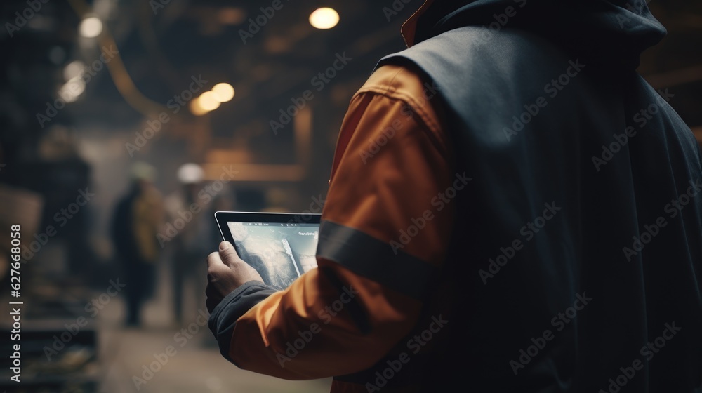 Industry worker is using tablet. Generative AI.