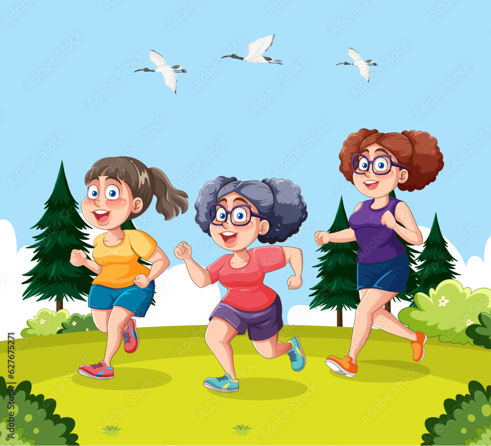 Group of Women Jogging in the Park