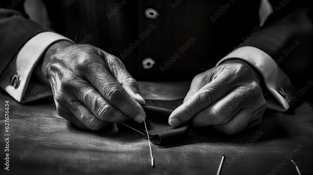 Woman sewing black and white - AI Generated