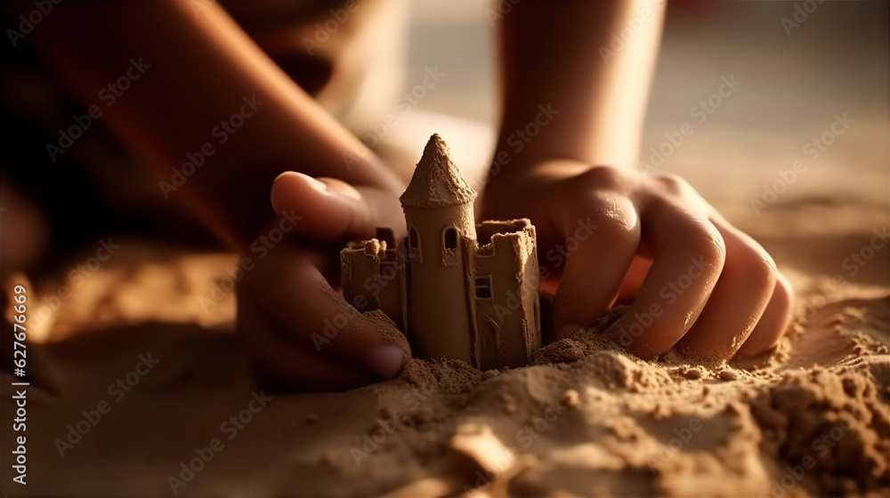 children building sandcastles - AI generated