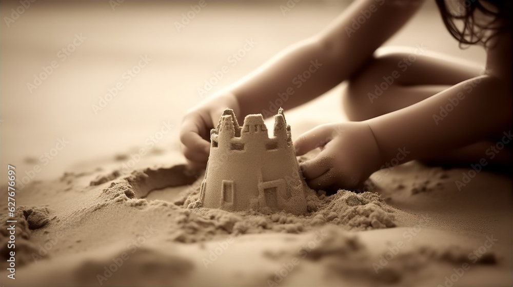 children building sandcastles - AI generated