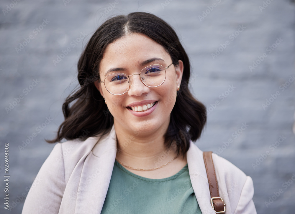 Smile, professional and portrait of business woman in city for empowerment, pride and entrepreneur. 