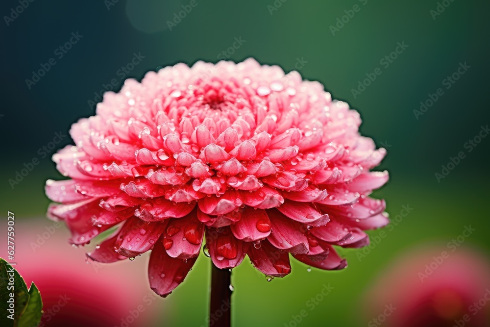 pink dahlia flower with water drops on green blurred background, A ladybug sitting on a red flower o