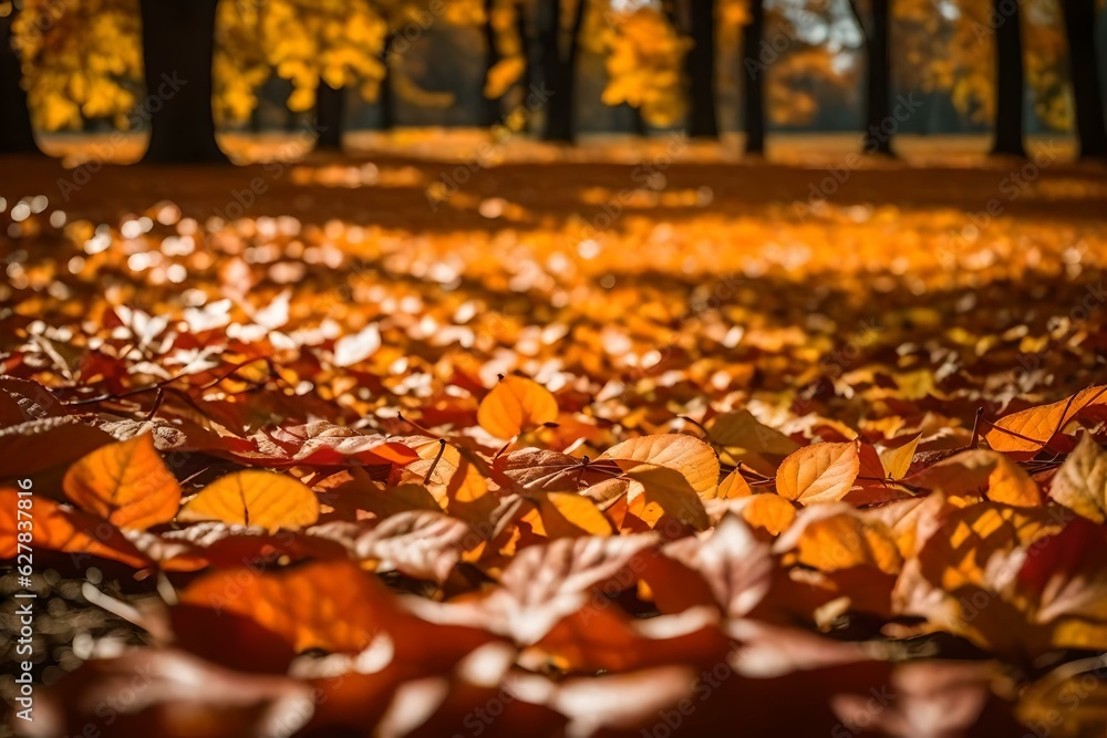 Autumn leaves focus in the forest