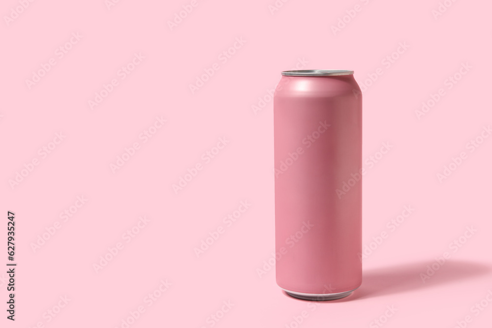 Can of fresh soda on pink background