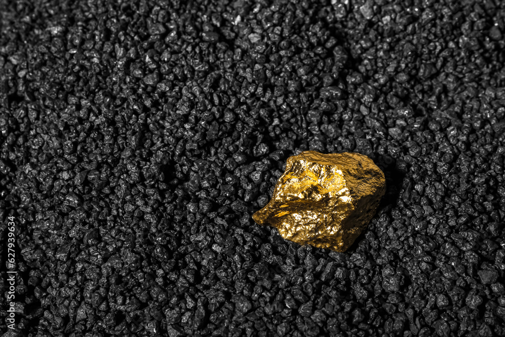 Golden nugget on black coal