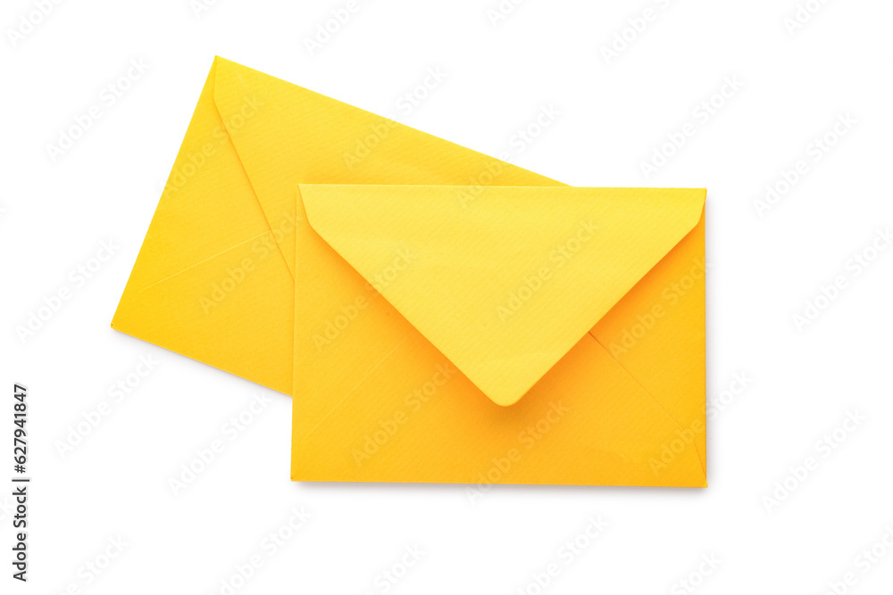 Yellow envelopes isolated on white background