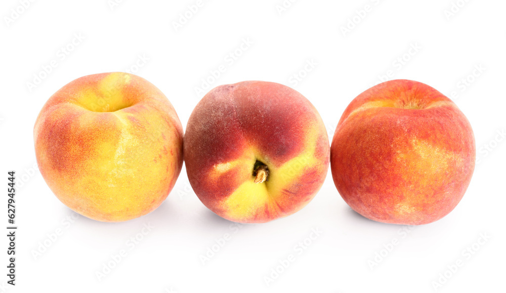 Sweet peaches on white background