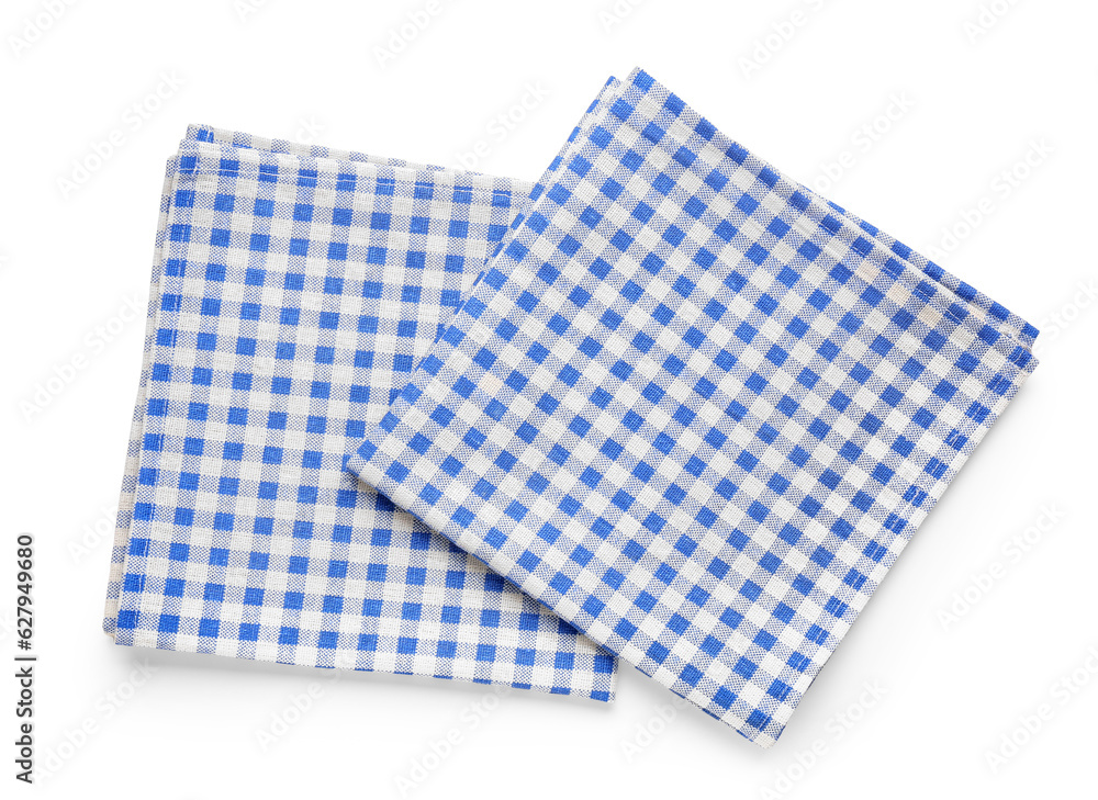 Checkered clean napkins isolated on white background