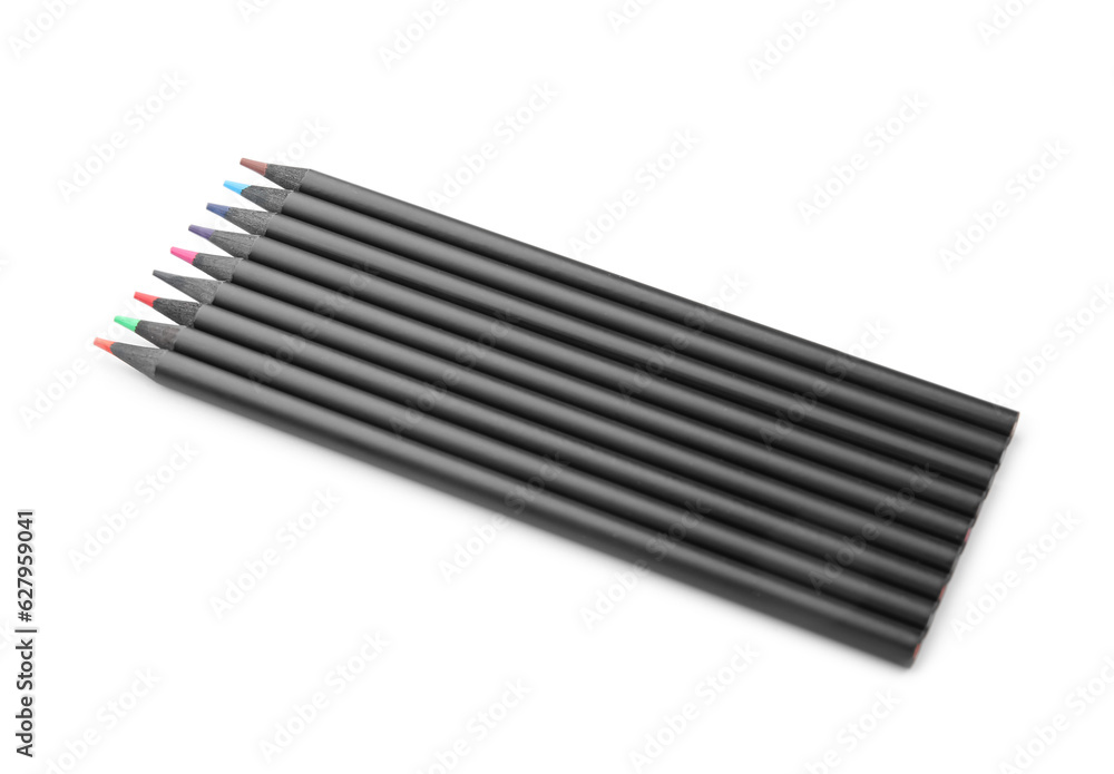 Set of colorful pencils on white background