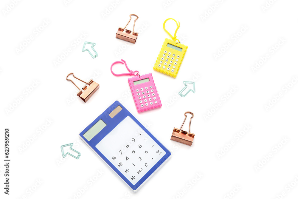 Different school stationery on white background