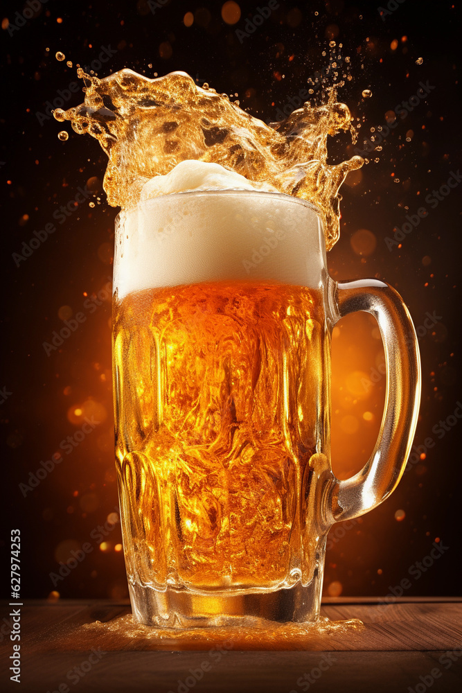 A mug of beer with foaming liquid.