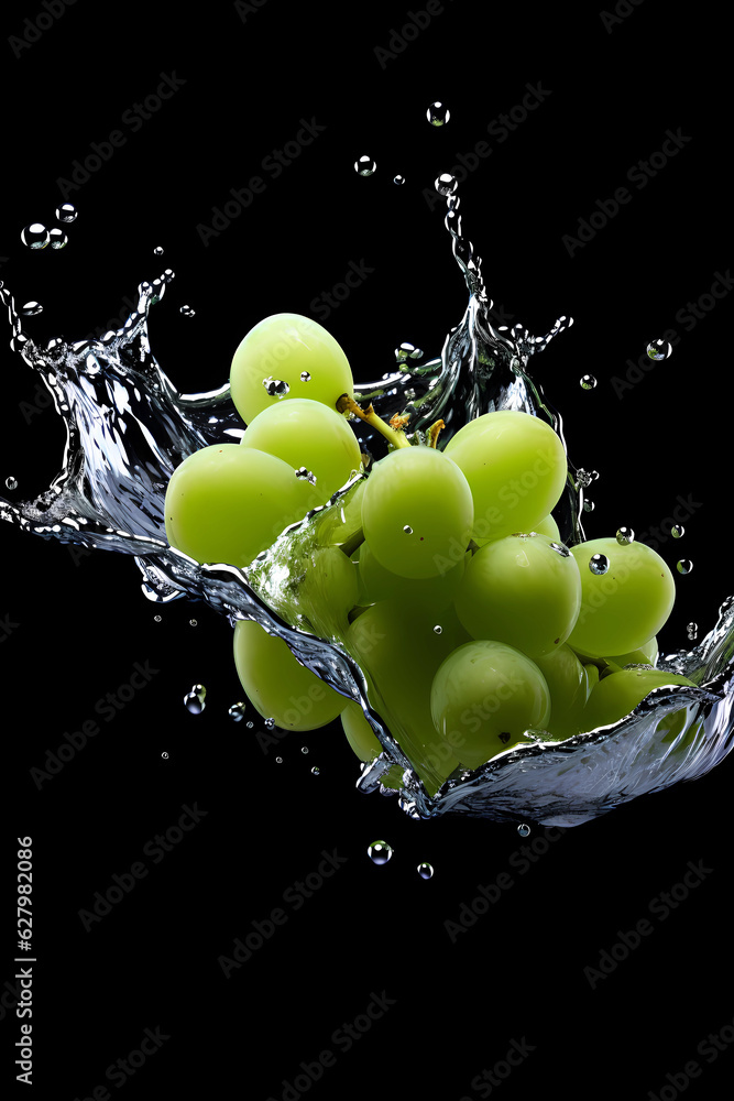 Grapes floating float in water in photo by harshvardhan kumar, in the style of dark black backgruond