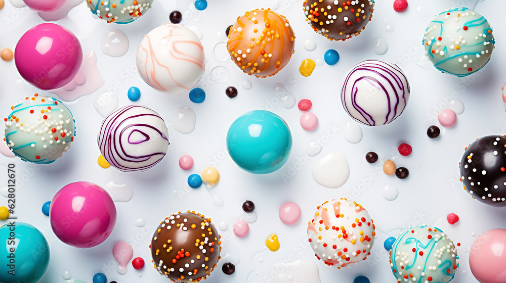 Top view on large colorful jawbreaker candies background. Gum colorful balls. Generative AI