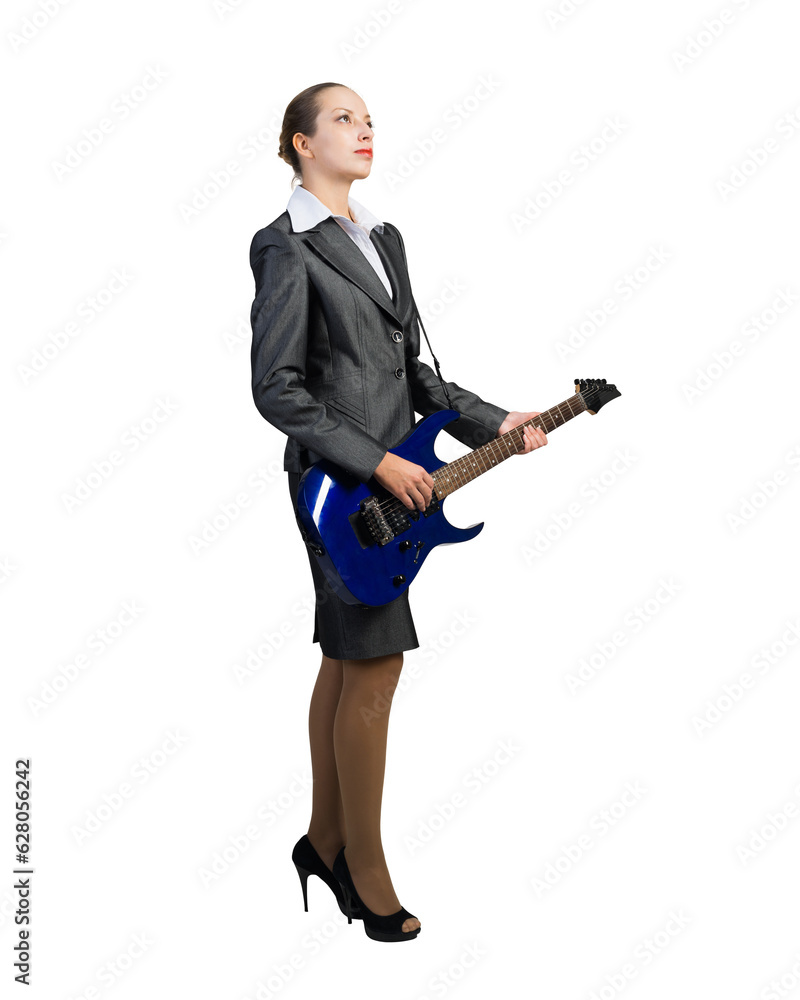 Business woman with electric guitar