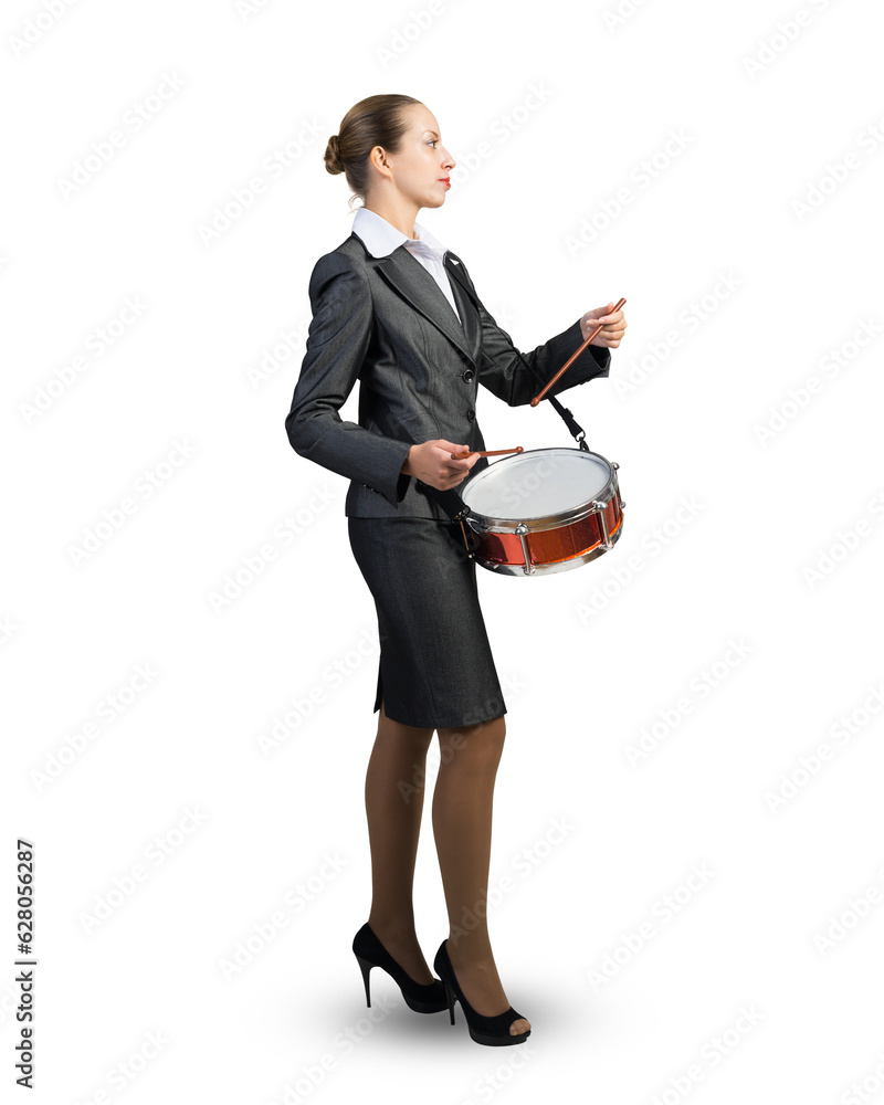 Businesswoman with drum