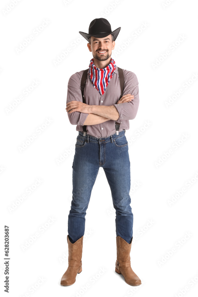 Handsome cowboy on white background