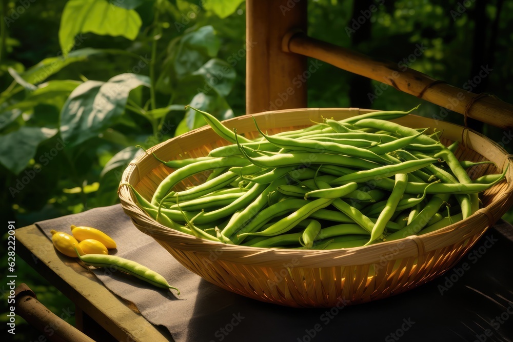 Green beans in a basket. Generative AI