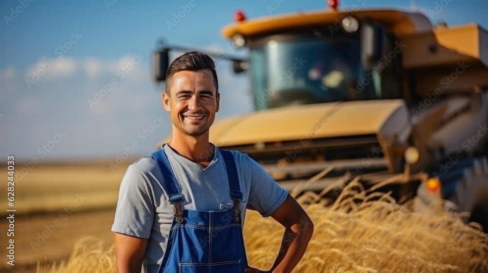 Combine harvester in a wheat field