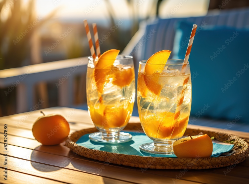 A glass of cider on wooden table with spices