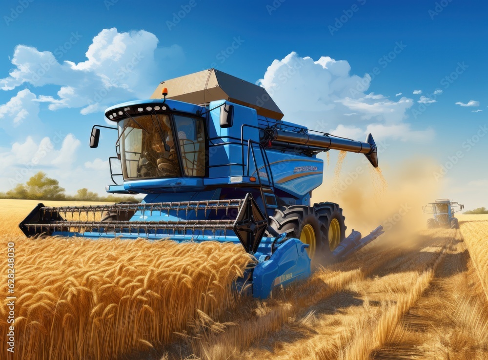 Combine harvester in a wheat field