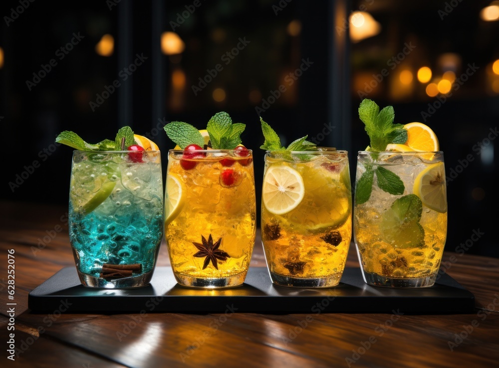 A glass of cider on wooden table with spices