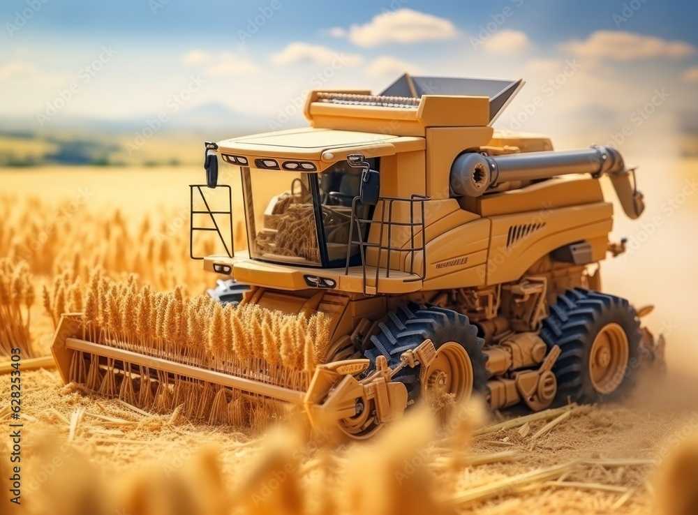 Combine harvester in a wheat field