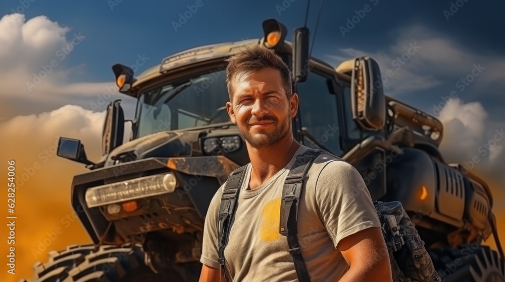 Combine harvester in a wheat field