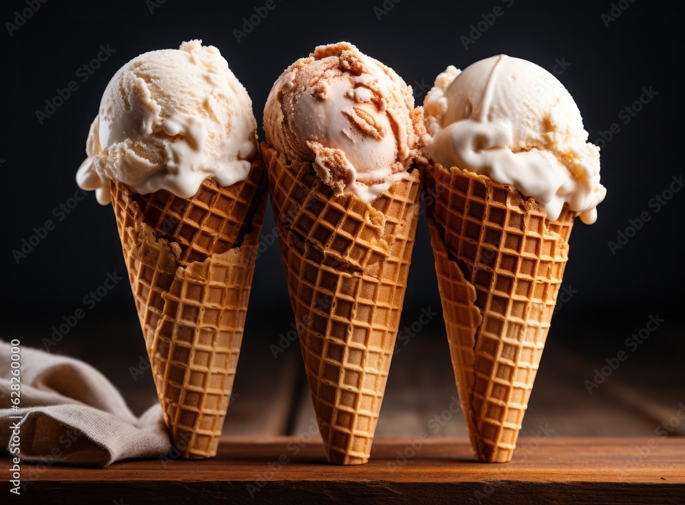 ice cream cones with mixed flavors