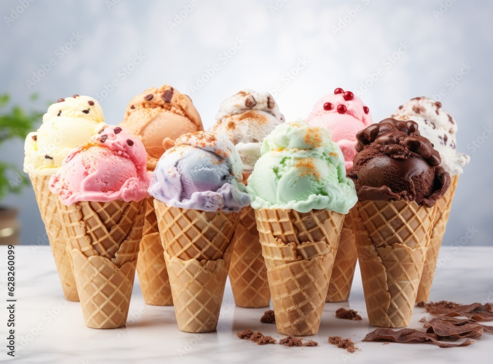 ice cream cones with mixed flavors