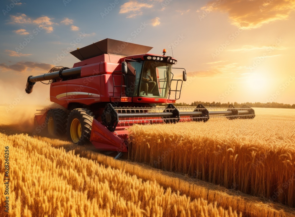 Combine harvester in a wheat field