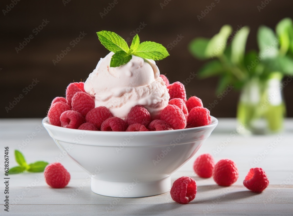 Ice cream with raspberries