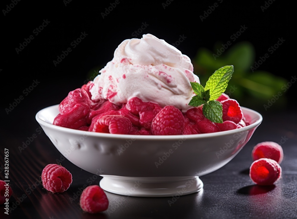 Ice cream with raspberries