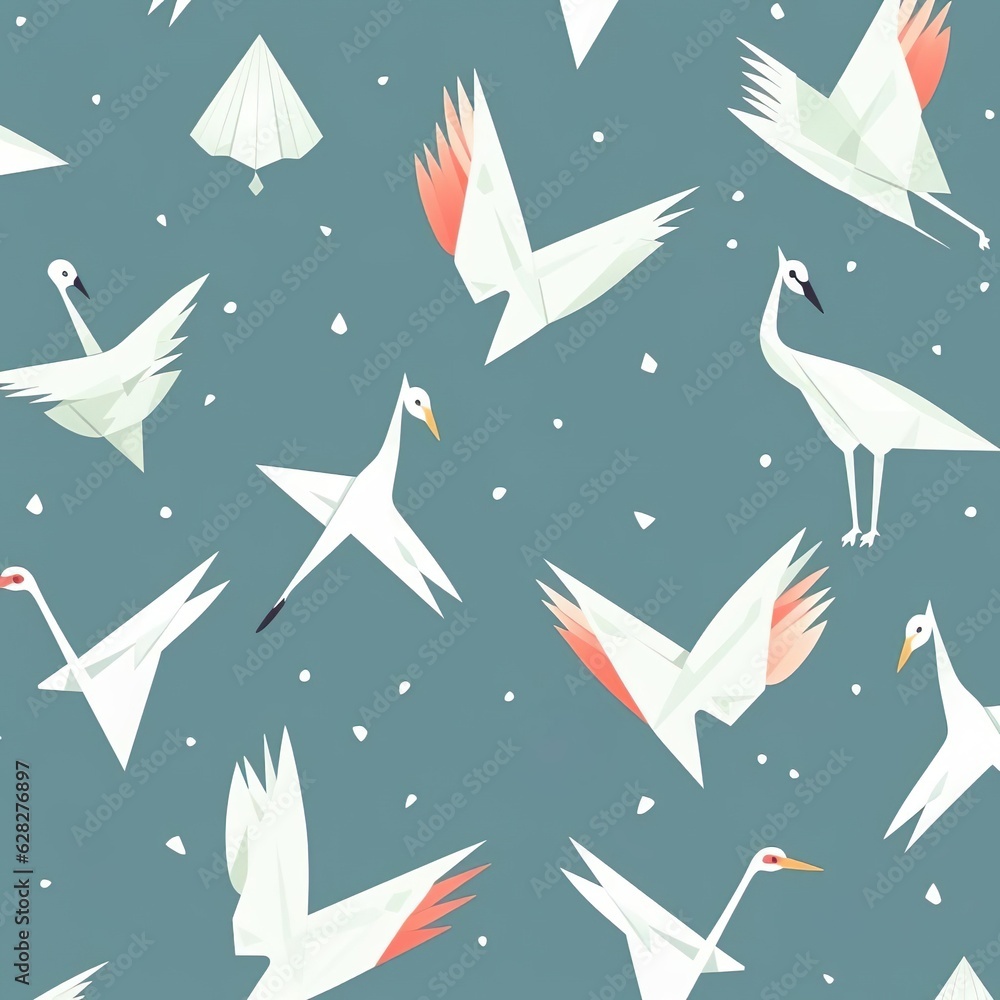 Seamless Pattern with Hand Drawn Origami birds