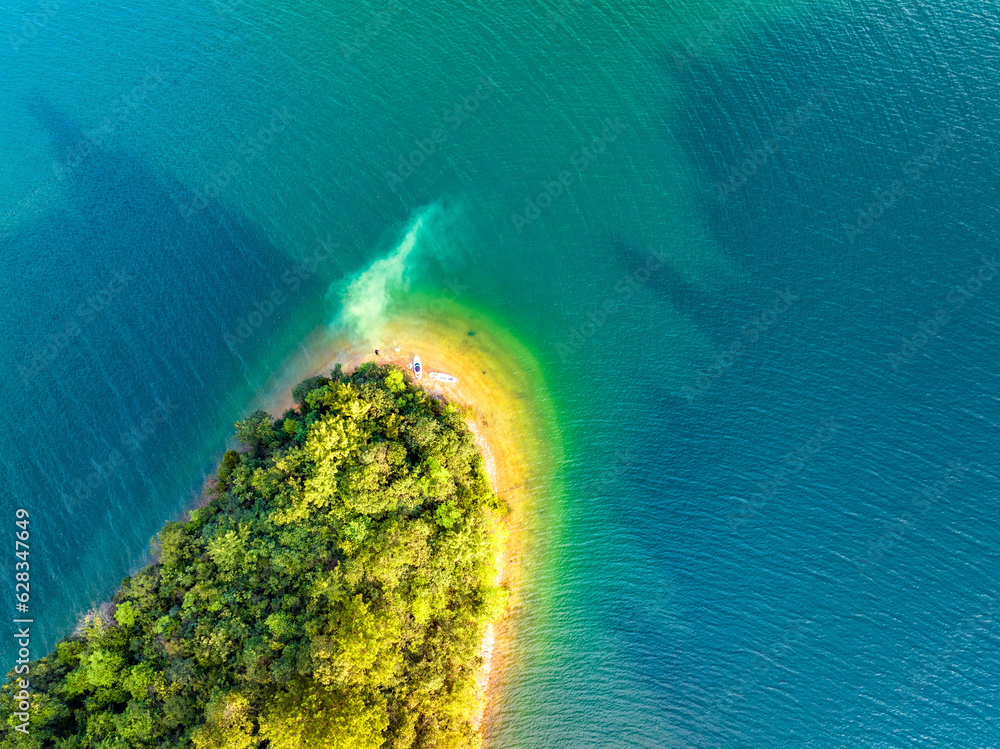 blue sky and white clouds,Aerial photography of Qiandao Lake landscape, Hangzhou, China