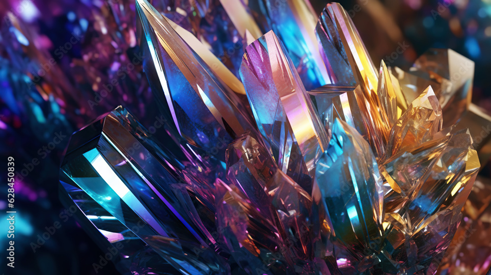 Amazing bright and shiny Titanium Quartz crystal cluster background. Jewel mineral detailed macro. G