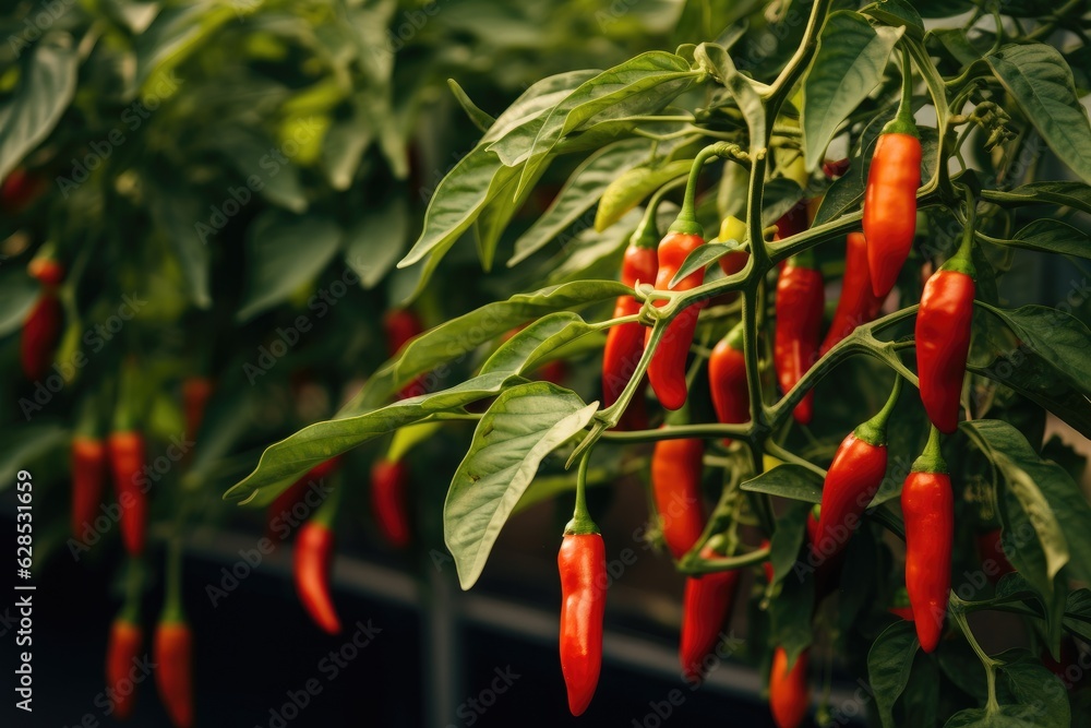 Red chili pepper agriculture harvesting. Generative AI